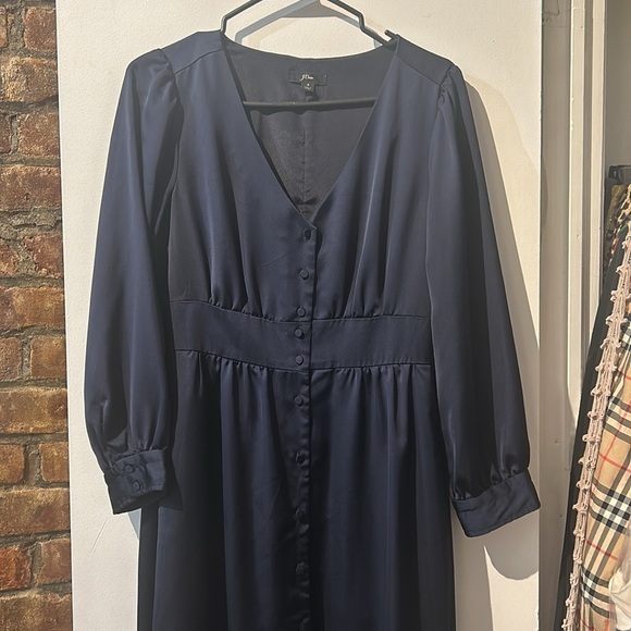 J.Crew Navy Satin Button-Front A-Line Midi Dress - Picture 4 of 10